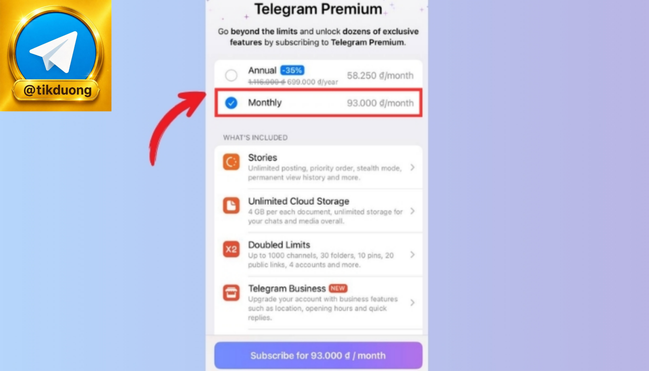 Hướng dẫn đăng ký telegram Premium 3